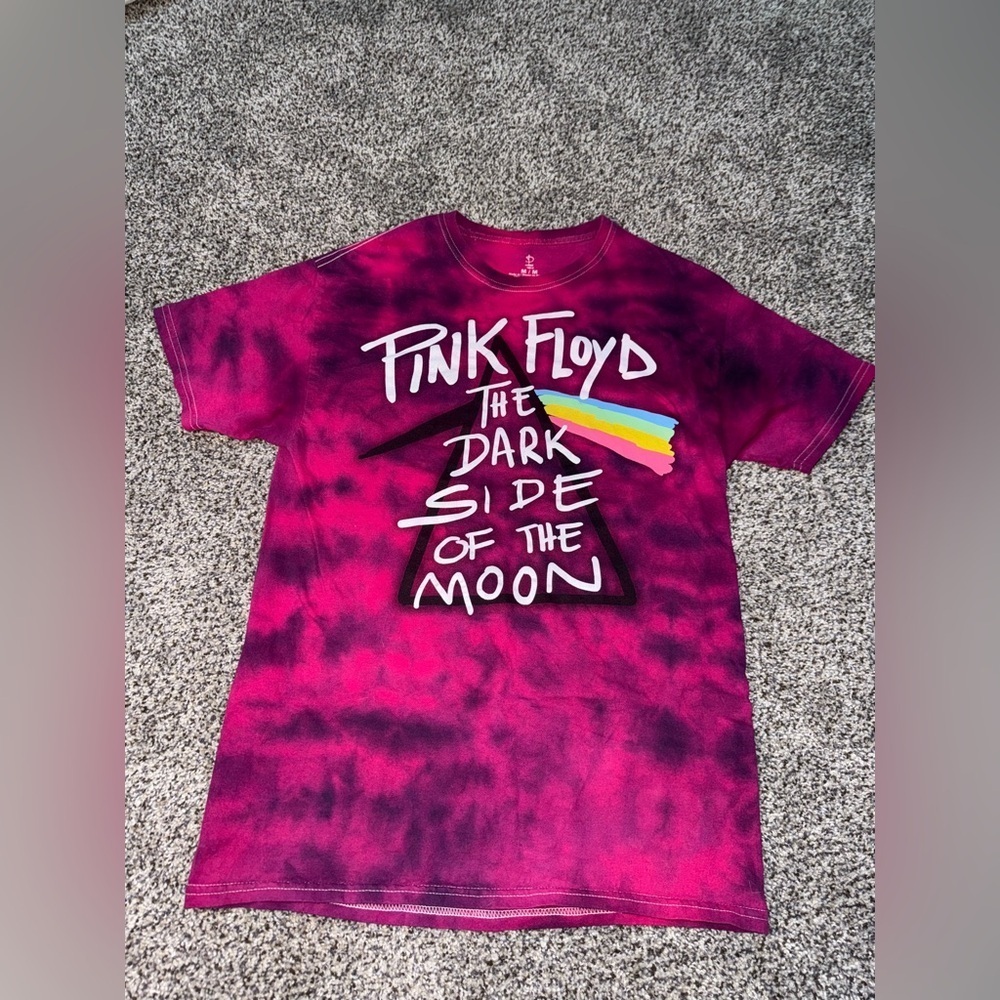 Pink Floyd pink/black tie dye dark side of the moon tee shirt
